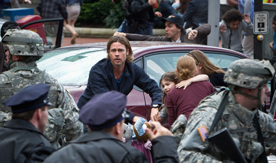 Brad Pitt and family run from the zombies in World War Z