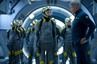 Harrison Ford as Colonel Graff and Asa Butterfield as Ender Wiggin 